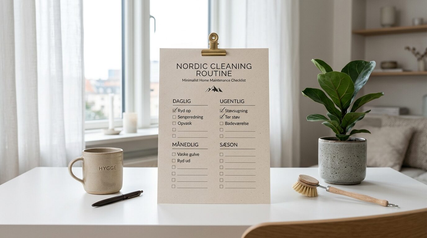 Städchecklista på skrivbord redo att kryssas av